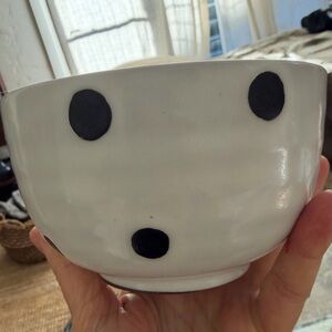 Artisan Pottery Set of 6 Black/White Polka Dot Stoneware Bowls